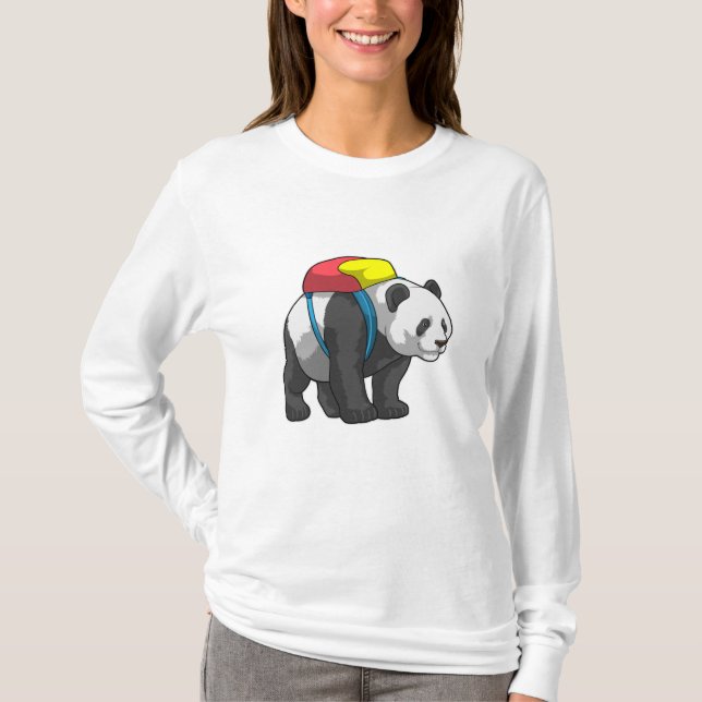 Camiseta Panda como Hiker com mochila (Frente)