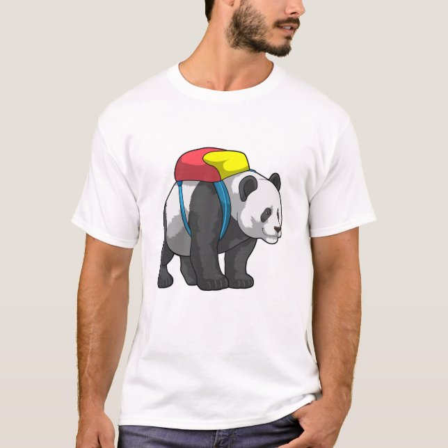 Camiseta Panda como Hiker com mochila (Frente)
