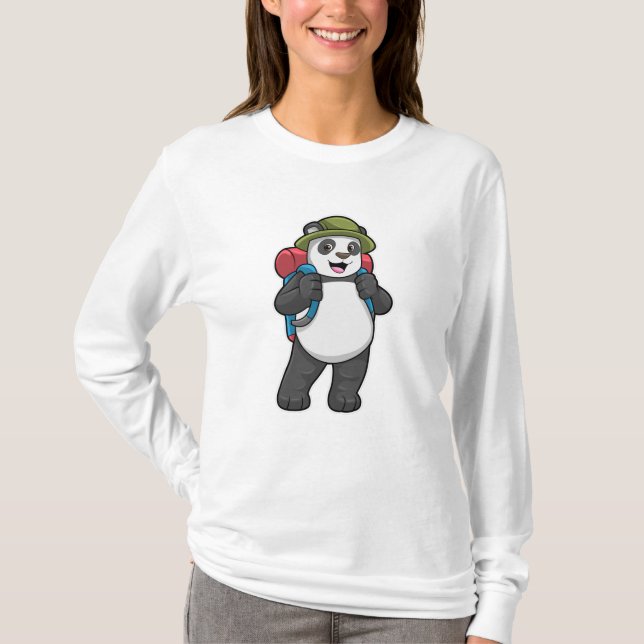 Camiseta Panda como Hiker com mochila (Frente)