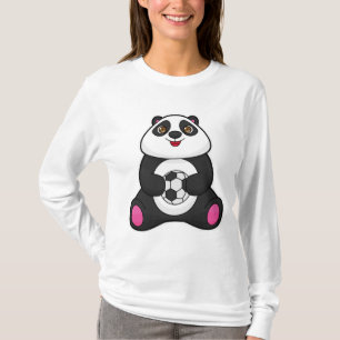 Camiseta Panda como jogador de futebol com bola de futebol