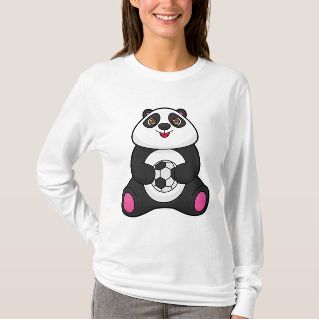 Camiseta Panda como jogador de futebol com bola de futebol (Frente)