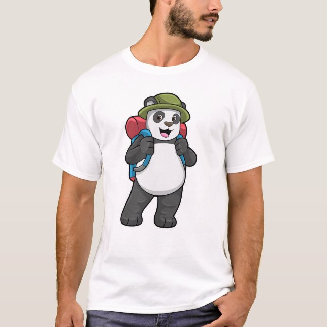 Camiseta Panda como Mochileiro com Mochila (Frente)