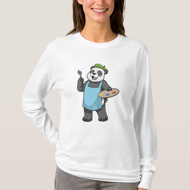 Camiseta Panda como Pincel com Pincel e Cor (Frente)