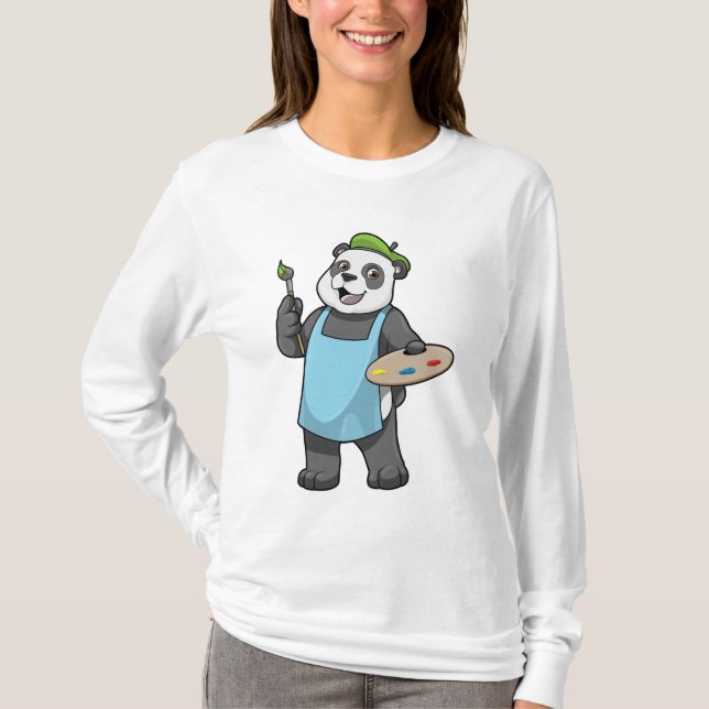 Camiseta Panda como Pincel com Pincel e Cor (Frente)