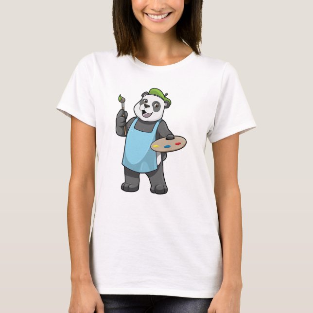 Camiseta Panda como Pincel com Pincel e Cor (Frente)