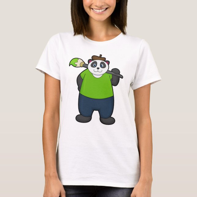 Camiseta Panda como Pintor com Pincel (Frente)