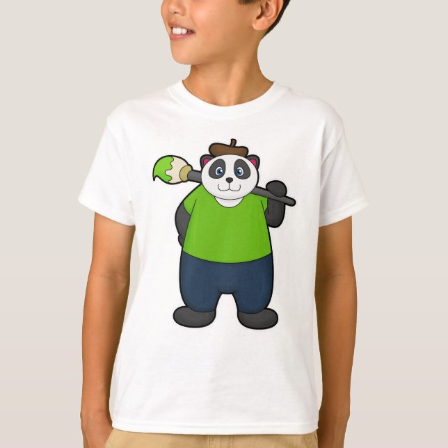 Camiseta Panda como Pintor com Pincel (Frente)