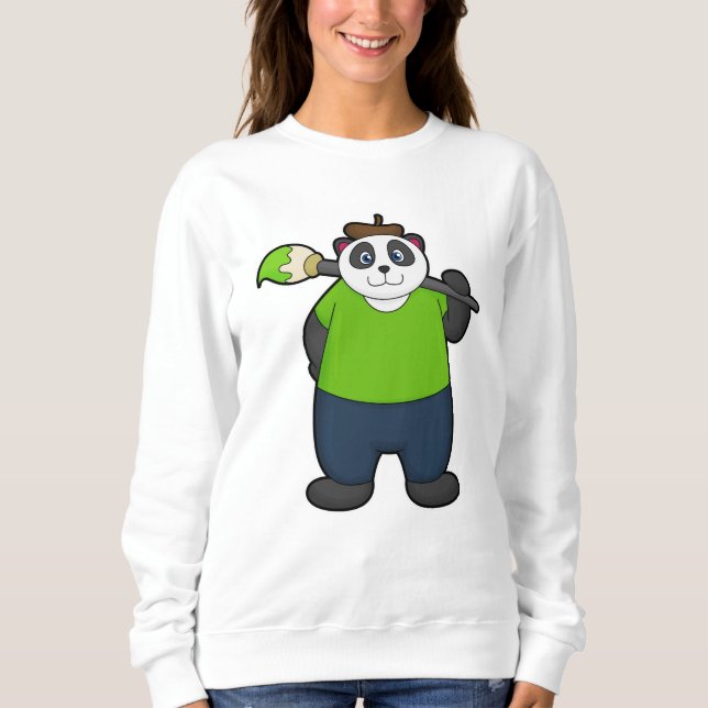 Camiseta Panda como Pintor com Pincel (Frente)