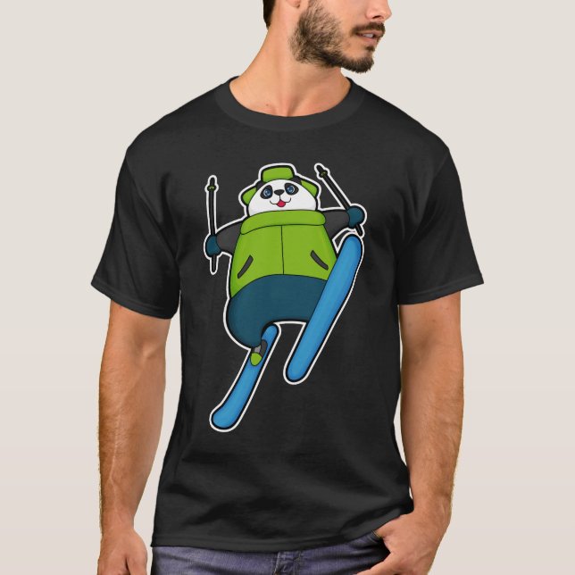 Camiseta Panda como saltador de esqui com esqui (Frente)