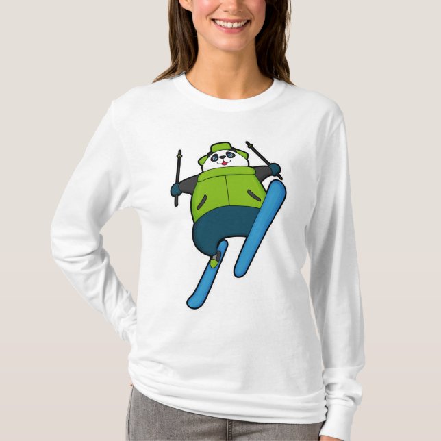 Camiseta Panda como saltador de Esqui com Esqui (Frente)