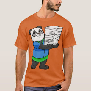 Camiseta Panda como Secretário com Óculos e Pilha de Papel