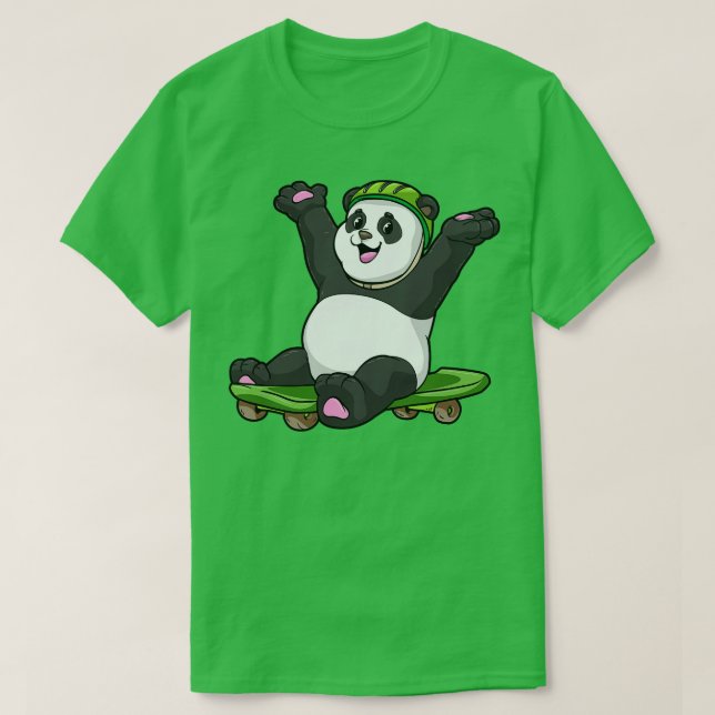 Camiseta Panda como skater com skate e capacete (Frente do Design)