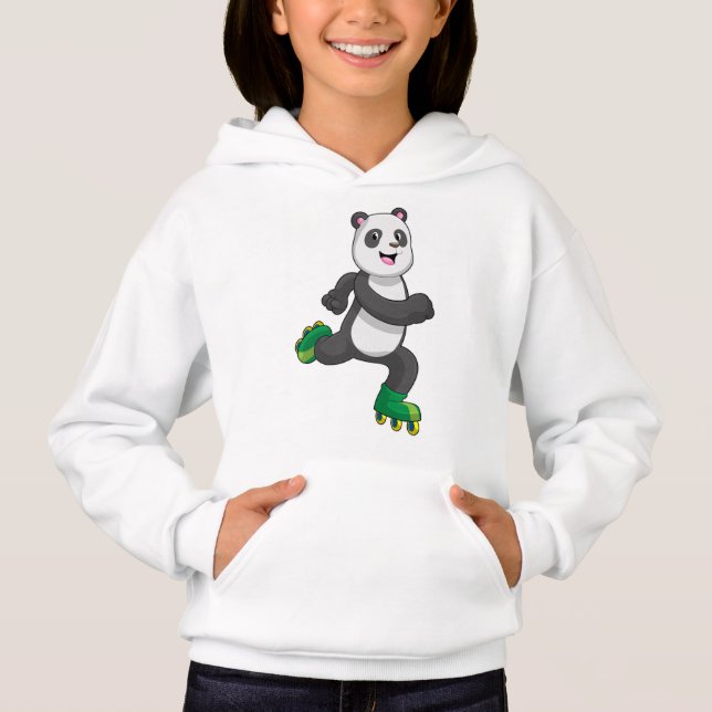 Camiseta Panda como skater em linha com skates Roller (Frente)