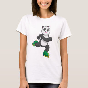 Camiseta Panda como skater em linha com skates Roller