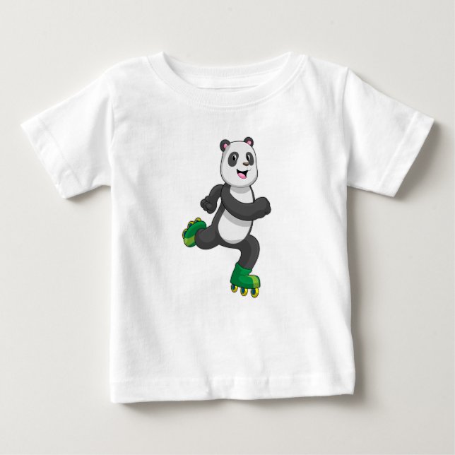 Camiseta Panda como skater em linha com skates Roller (Frente)