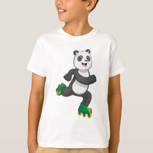 Camiseta Panda como skater em linha com skates Roller