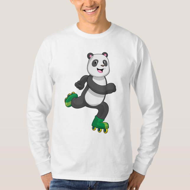 Camiseta Panda como skater em linha com skates Roller (Frente)