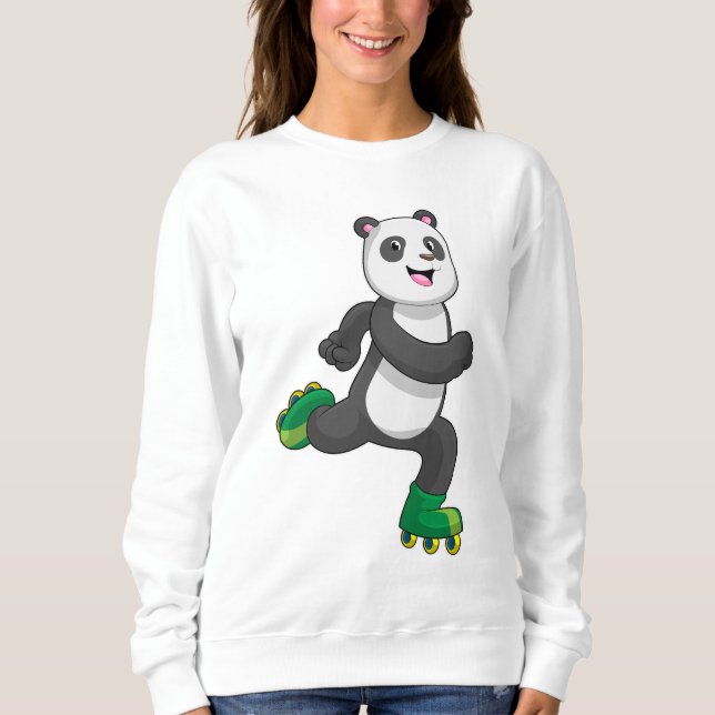 Camiseta Panda como skater em linha com skates Roller (Frente)