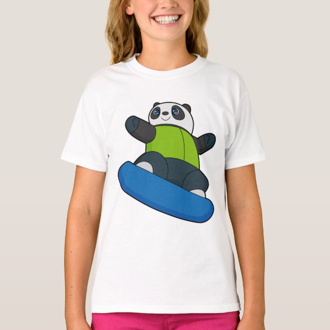 Camiseta Panda como Snowboarder com Snowboard (Frente)