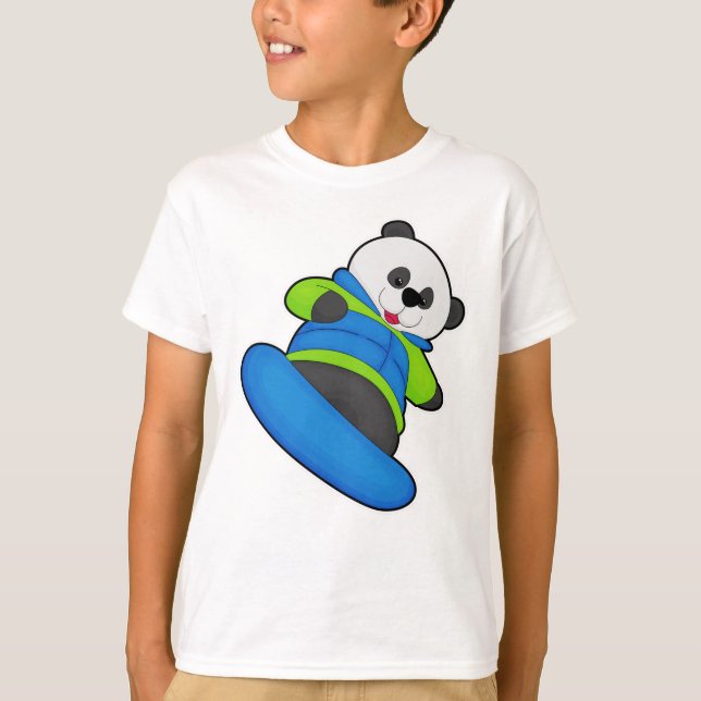 Camiseta Panda como Snowboarder com Snowboard (Frente)