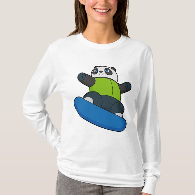 Camiseta Panda como Snowboarder com Snowboard (Frente)