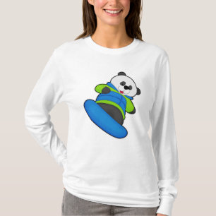 Camiseta Panda como Snowboarder com Snowboard