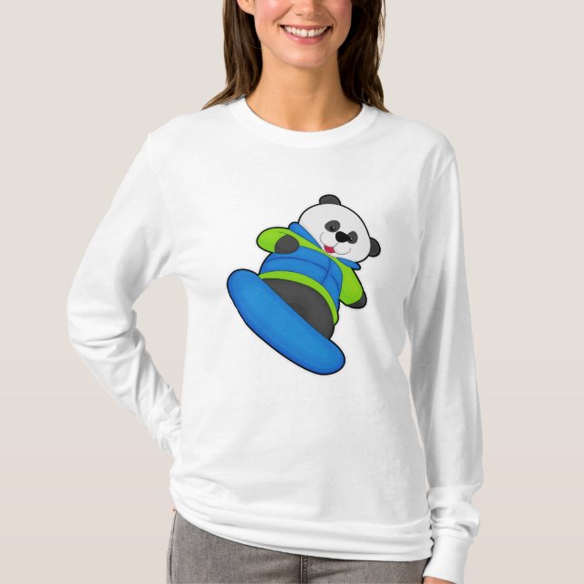 Camiseta Panda como Snowboarder com Snowboard (Frente)