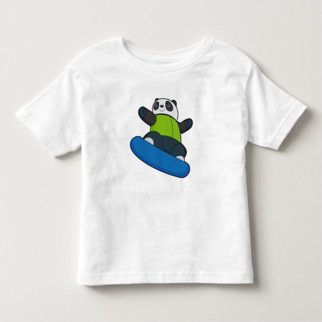 Camiseta Panda como Snowboarder com Snowboard (Frente)
