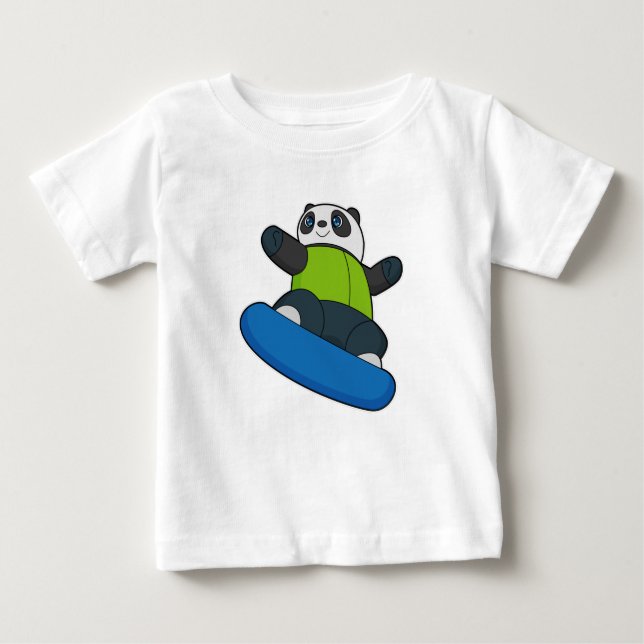 Camiseta Panda como Snowboarder com Snowboard (Frente)
