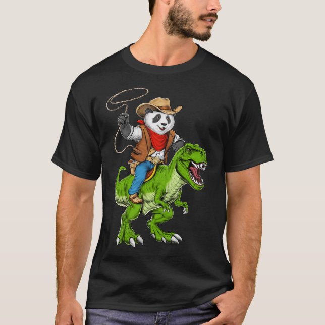 Camiseta Panda Cowboy Andando T-Rex Dinossaur (Frente)