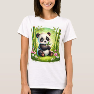 Camiseta Panda Cub Adorável na Floresta de Bambu - Arte Whi