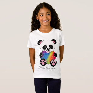 Camiseta Panda Cuta De Aquarela Com Coração Arco-Íris