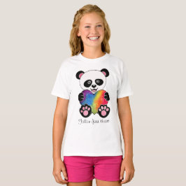Camiseta Panda Cuta De Aquarela Com Coração Arco-Íris