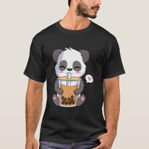 Camiseta Panda de anime Kawaii bebendo chá de bolhas Boba