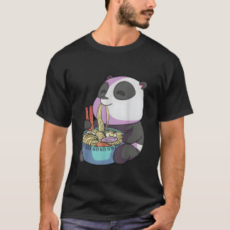 Camiseta Panda de Anime Kawaii Comendo Macarrão Japonês Ra