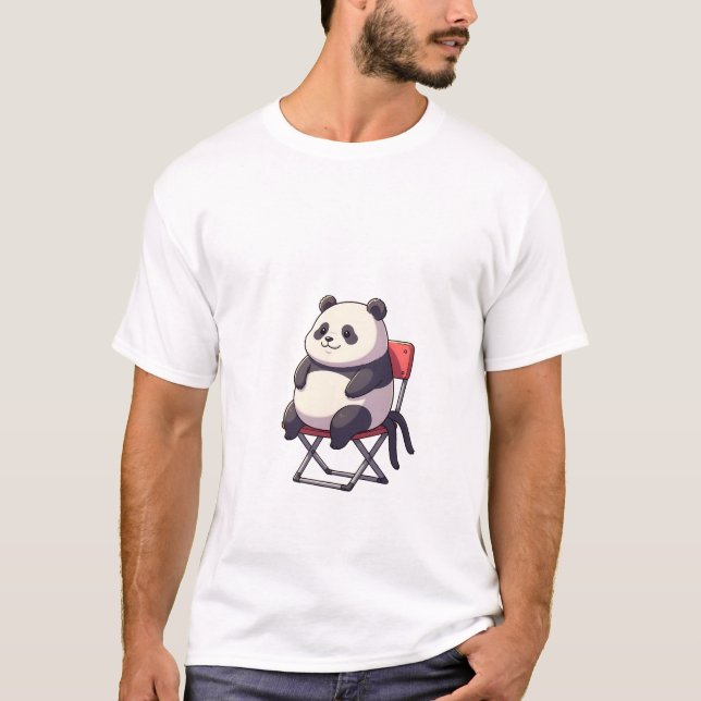 Camiseta Panda de Desenho Animado Adorável Sentado (Frente)