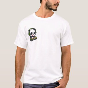 Camiseta Panda de Desenho Animado Fofo DJ Misturando Música
