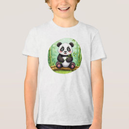 Camiseta Panda de Desenho Animado Fofo em Remendo de Bambu