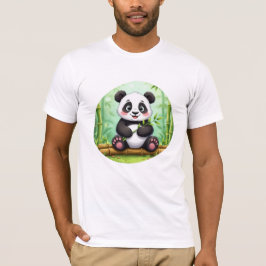Camiseta Panda de Desenho Animado Fofo em Remendo de Bambu