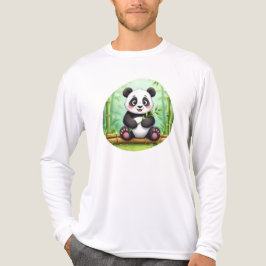 Camiseta Panda de Desenho Animado Fofo em Remendo de Bambu