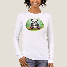 Camiseta Panda de Desenho Animado Fofo em Remendo de Bambu