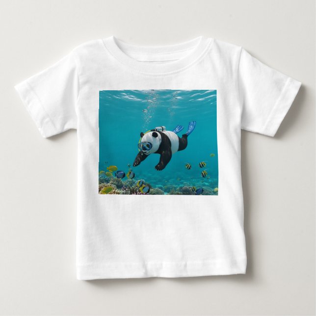 Camiseta Panda de mergulho em recife de coral (Frente)