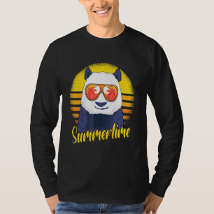Camiseta Panda de Verão Praia Retro Pôr do Sol Férias Panda