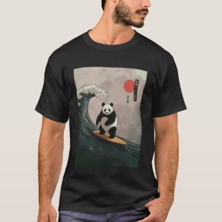 Camiseta Panda Divertido Dizia que Surfava na Onda Japonesa