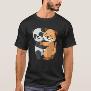 Camiseta Panda E Gato Gatinhos Cute Animal Abraçando Mulher