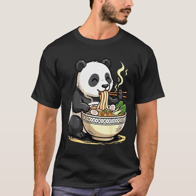 Camiseta Panda Eating Funny Ramen Noodles  (Frente)