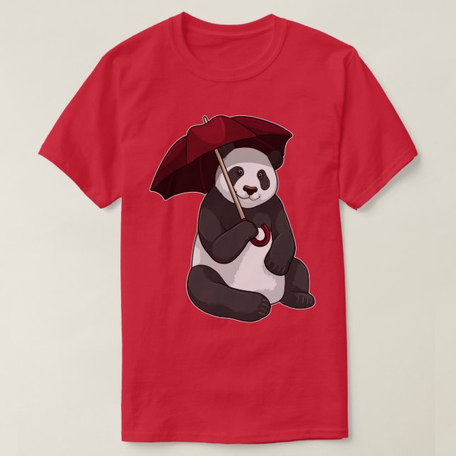 Camiseta Panda em Chuva com Guarda-chuvas (Frente do Design)