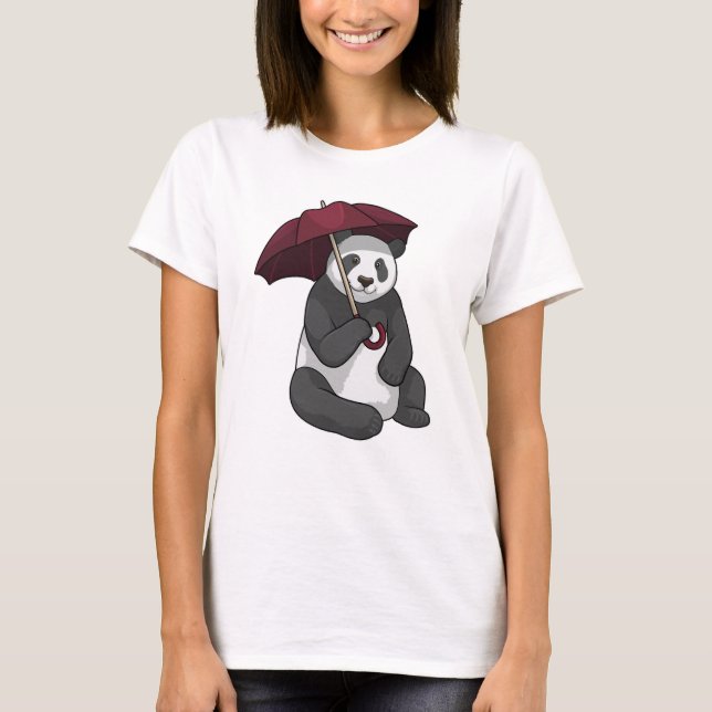 Camiseta Panda em Chuva com Guarda-chuvas (Frente)
