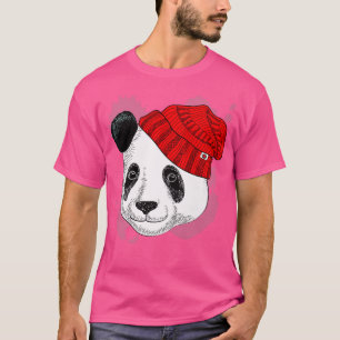 Camiseta Panda em um Chapéu Vermelho Knited - Panda Engraça