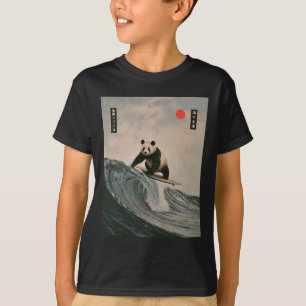 Camiseta Panda Engraçado Surfando Dito Onda Japonesa Meme H